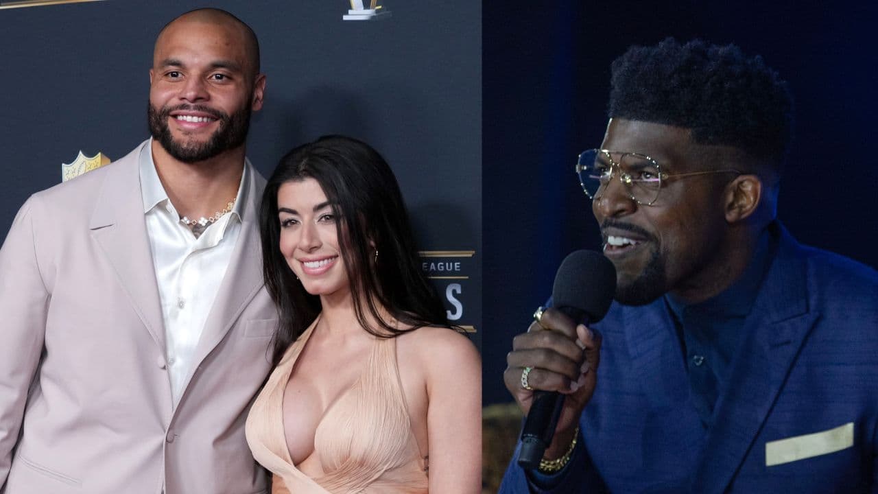 Dak Prescott and Sarah Jane Ramos (left) and Emmanuel Acho (right)