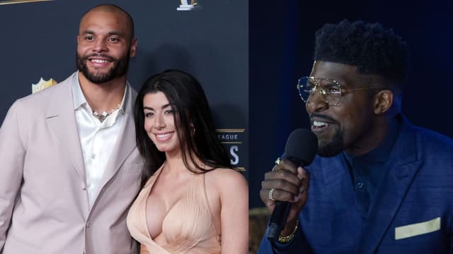 Dak Prescott and Sarah Jane Ramos (left) and Emmanuel Acho (right)