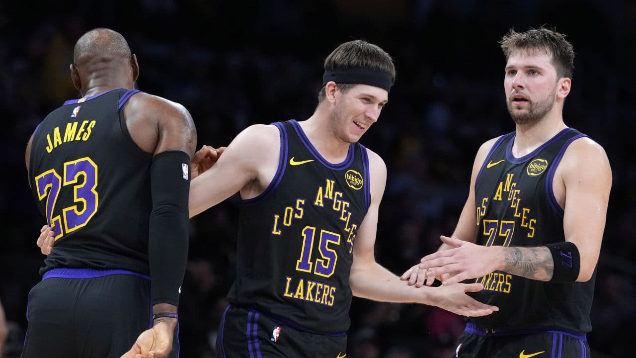 LeBron James, Austin Reaves, and Luka Doncic