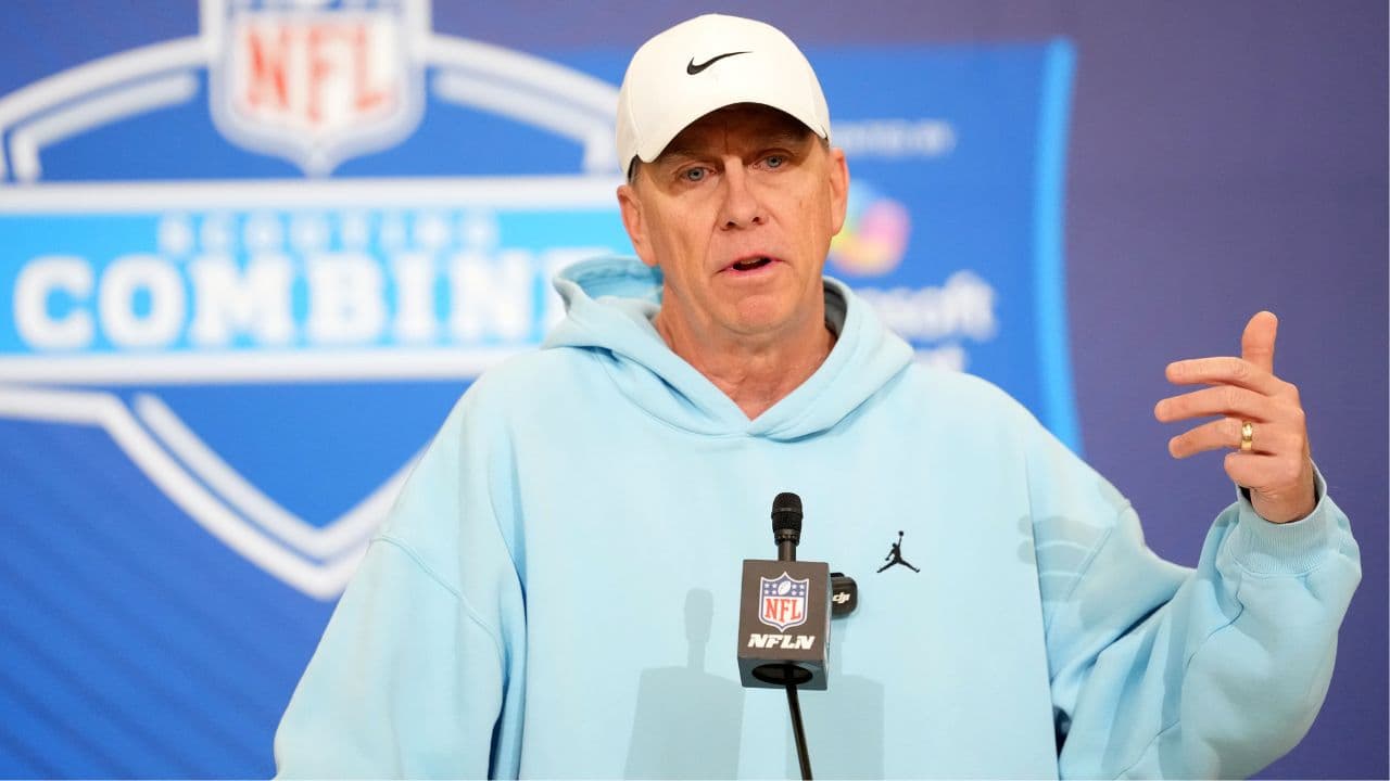Cleveland Browns coach Todd Monken speaks during the NFL Scouting Combine at the Indiana Convention Center.