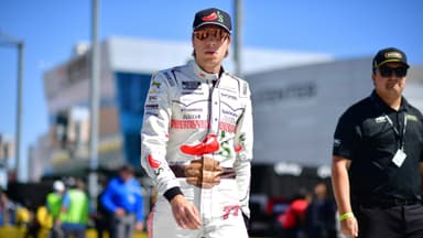 Mar 14, 2026; Las Vegas, Nevada, USA; Spire Motorsports driver Carson Hocevar (77) during qualifying at Las Vegas Motor Speedway