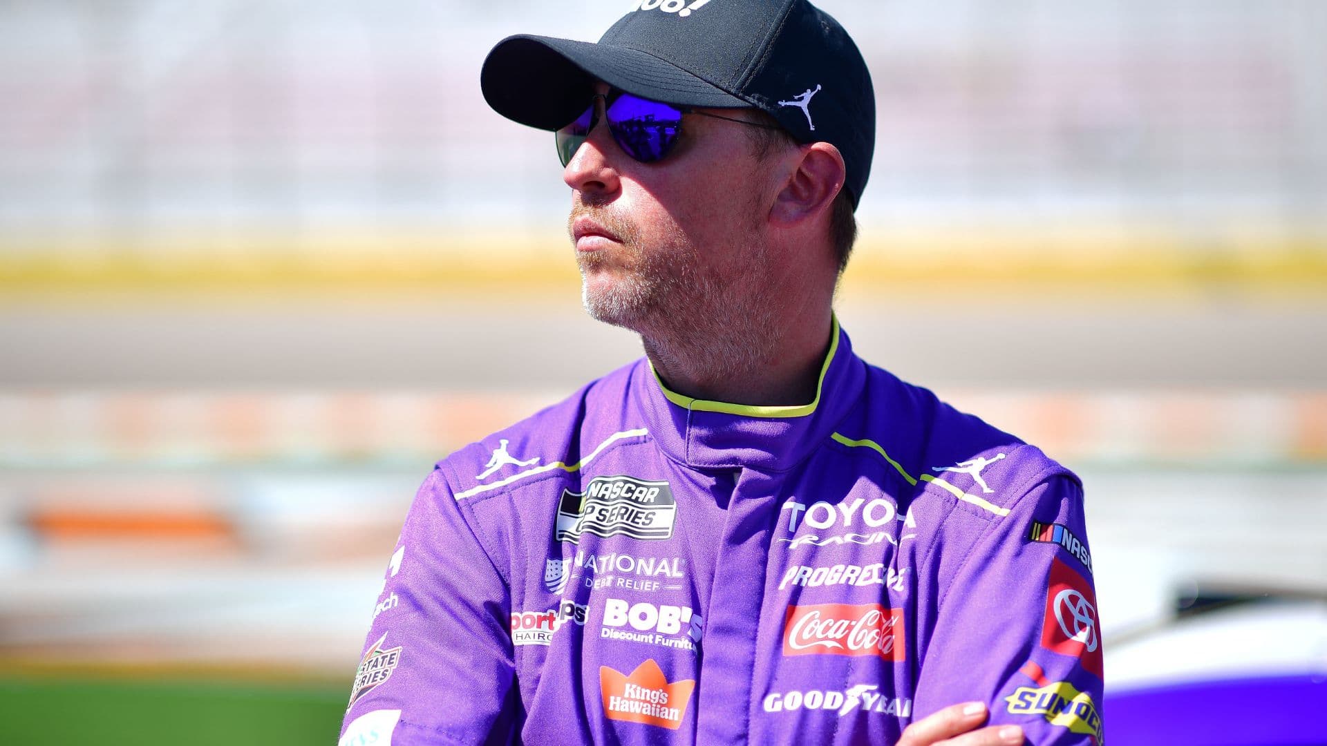 Mar 14, 2026; Las Vegas, Nevada, USA; Joe Gibbs Racing driver Denny Hamlin (11) during qualifying at Las Vegas Motor Speedway