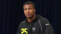 Ohio State linebacker Sonny Styles (LB25) speaks during the NFL Scouting Combine at the Indiana Convention Center.