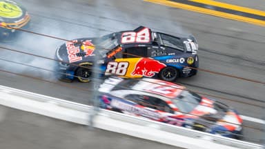 Feb 15, 2026; Daytona Beach, Florida, USA; NASCAR Cup Series driver Connor Zilisch (88) crashes during the 68th running of the Daytona 500 at Daytona International Speedway.