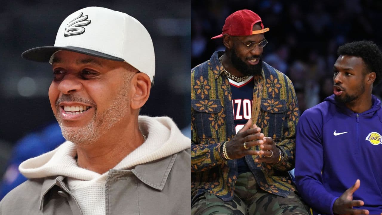 Dell Curry (L), LeBron James, Bronny James (R)