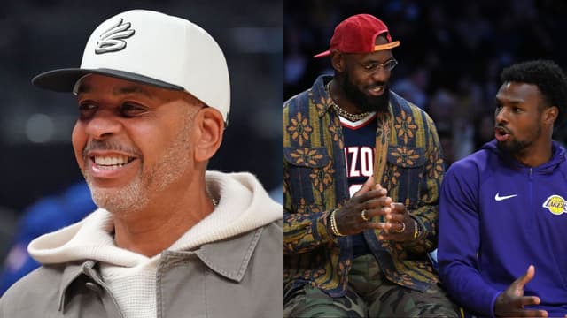 Dell Curry (L), LeBron James, Bronny James (R)