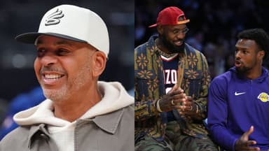 Dell Curry (L), LeBron James, Bronny James (R)