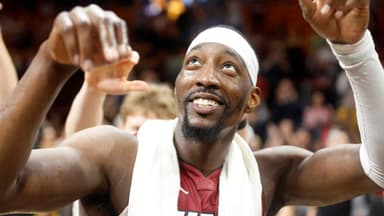 ; Miami Heat center Bam Adebayo (13) reacts after becoming the NBA's second highest scorer of points in a game against the Wshington Wizards at Kaseya Center. Adebayo scored 83 points.