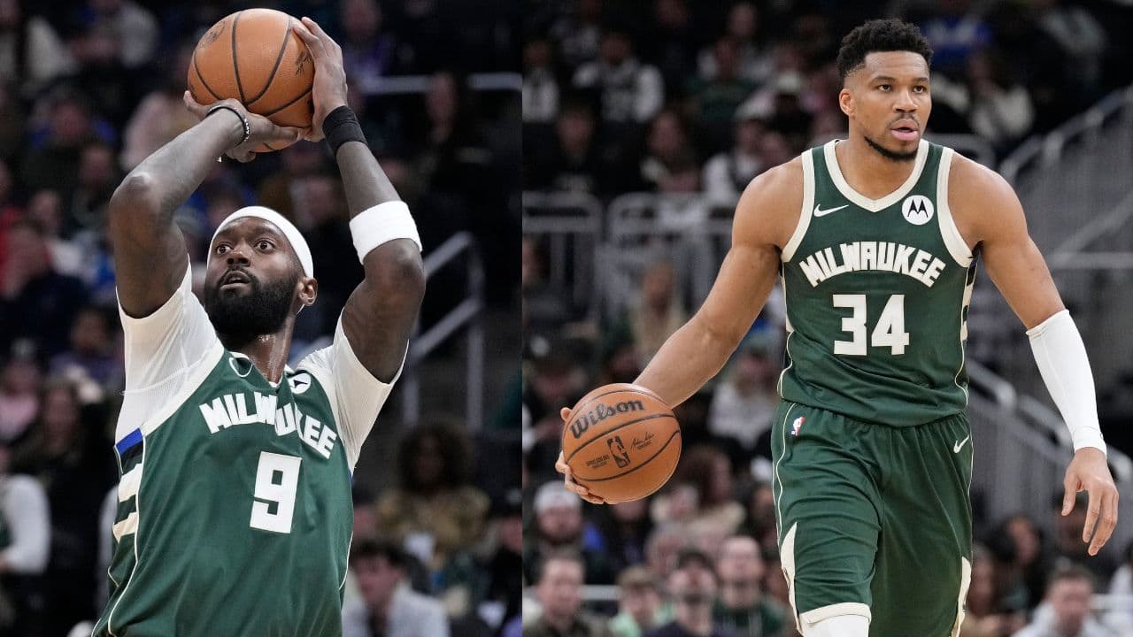 Bobby Portis (L), Giannis Antetokounmpo (R)